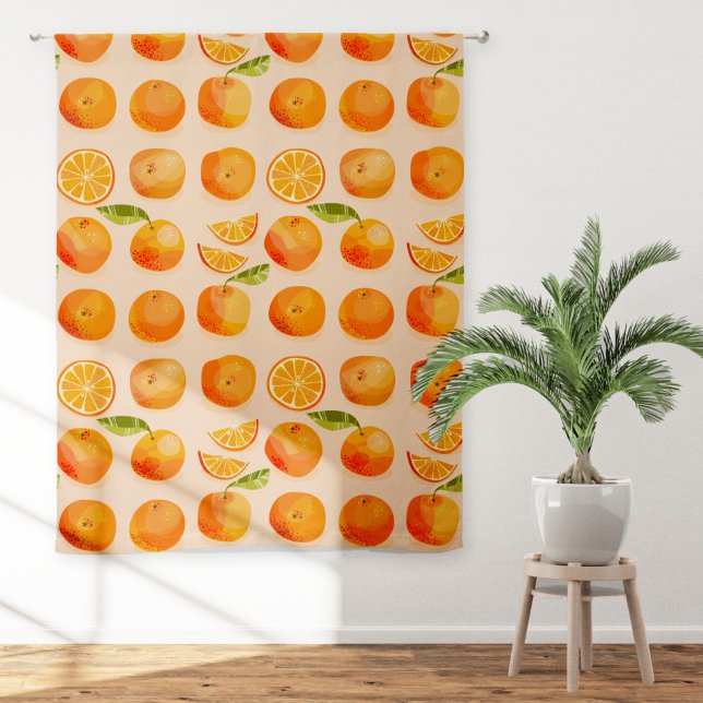 Citrus Orange Blush Pink Food Art Sheer Curtains (Citrus Orange blush pink fruit pattern sheer or blackout curtains)