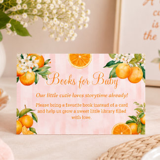 Citrus Orange Books for Baby Girl shower  Enclosure Card