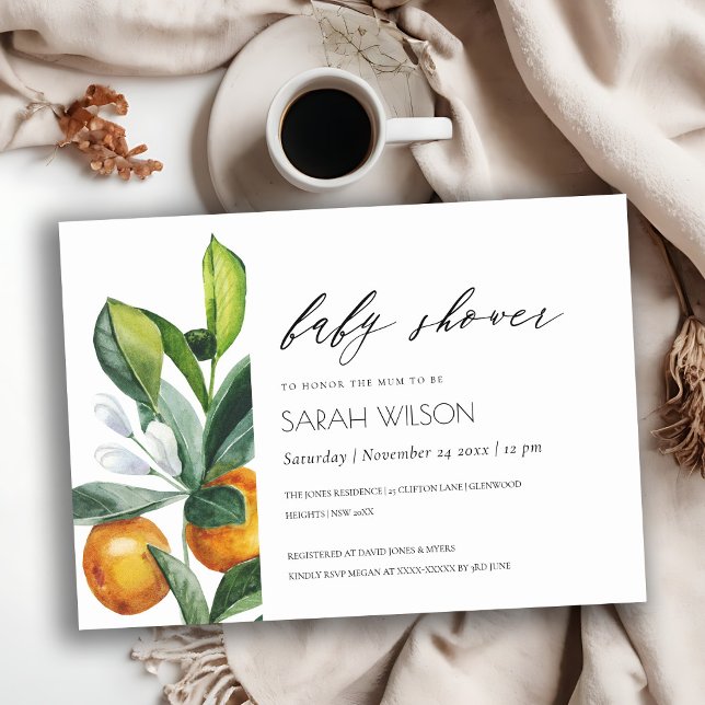 Citrus Orange Botanical Boho Baby Shower Invite (Creator Uploaded)