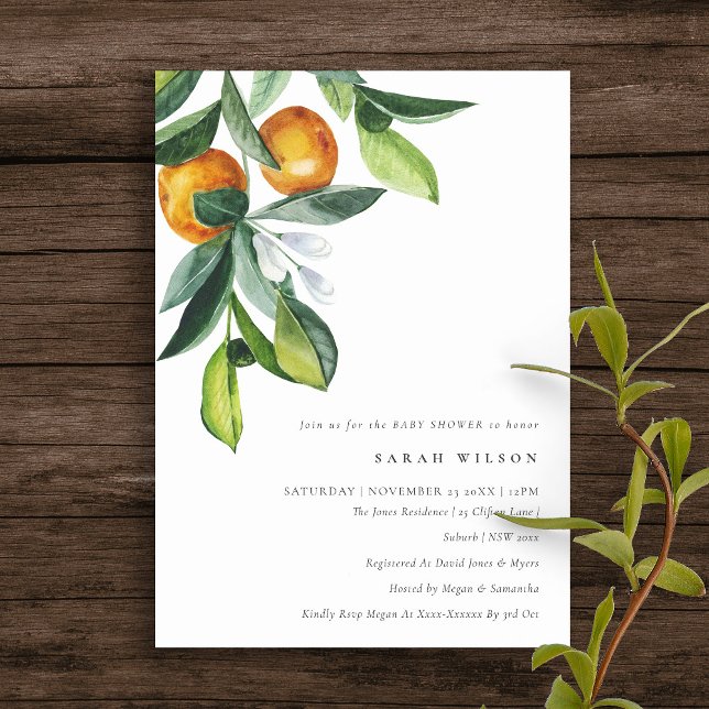 Citrus Orange Botanical Boho Baby Shower Invite (Creator Uploaded)