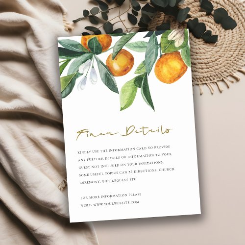 Citrus Orange Botanical Boho Wedding Details Enclosure Card