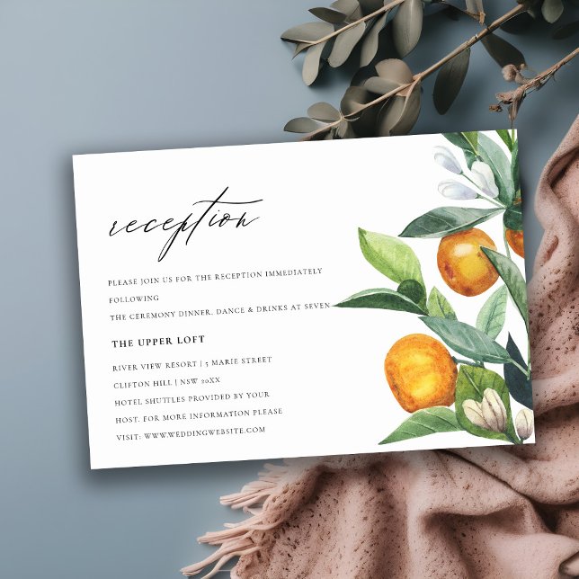 Citrus Orange Botanical Boho Wedding Reception Enclosure Card (Creator Uploaded)