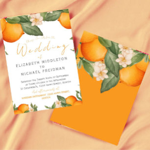 Citrus Orange Botanical Modern Wedding Invitation