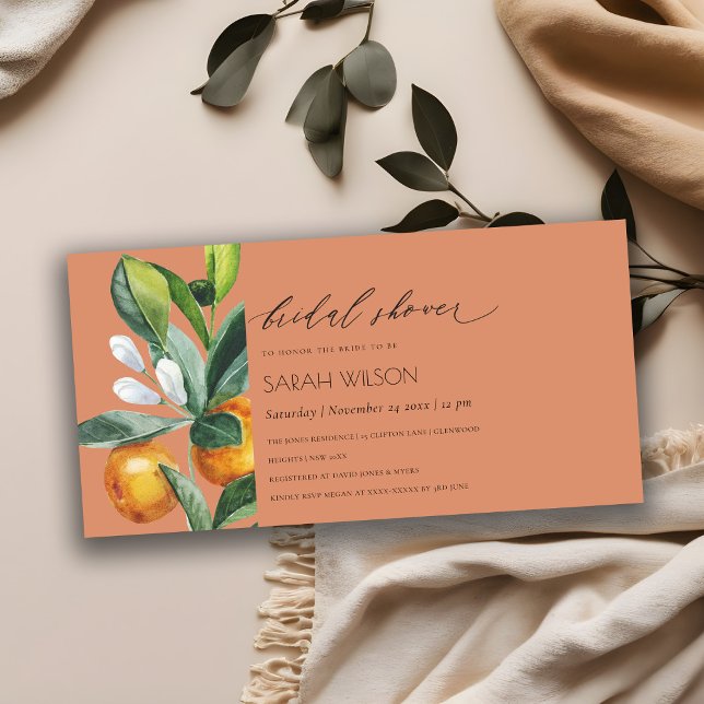 Citrus Orange Botanical Rust Bridal Shower Invite (Creator Uploaded)