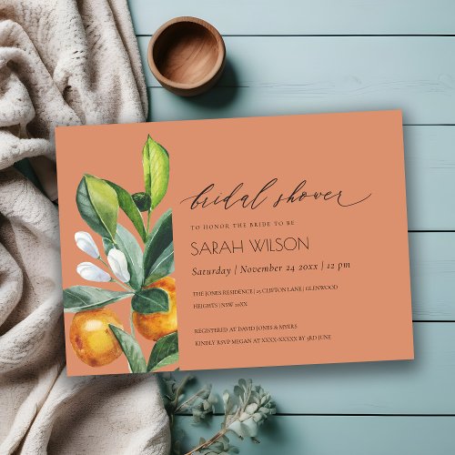 Citrus Orange Botanical Rust Bridal Shower Invite