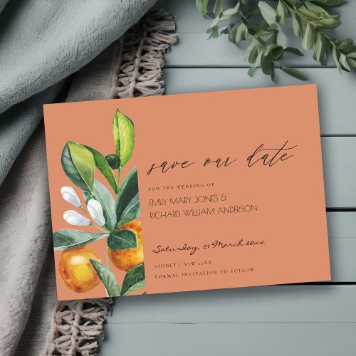 Citrus Orange Botanical Rust Save the Date Invite