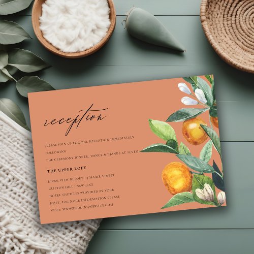 Citrus Orange Botanical Rust Wedding Reception Enclosure Card