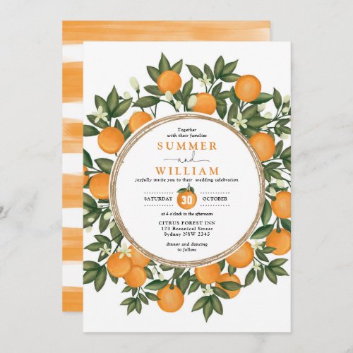 Citrus Orange Botanical Tangerine Greenery Wedding Invitation