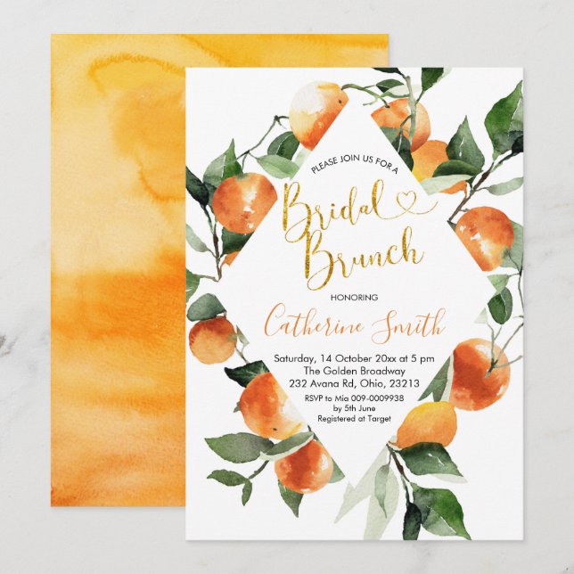 Citrus Orange Bridal Brunch Invitation (Front/Back)