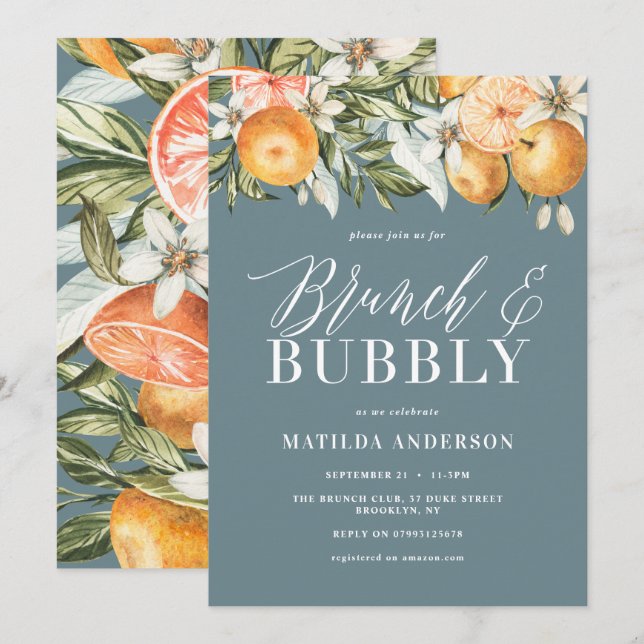 Citrus, orange bridal shower brunch & bubbly (Front/Back)