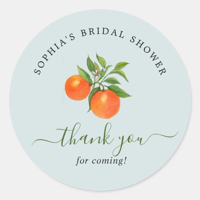 Citrus Orange Bridal Shower  Classic Round Sticker (Front)