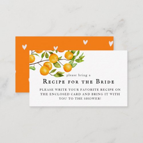 Citrus Orange Bridal Shower Recipe Request Enclosure Card