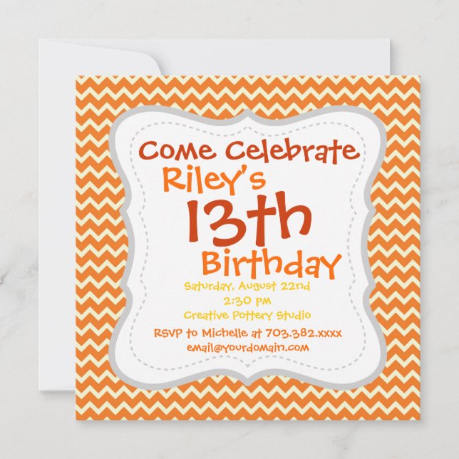 Citrus Orange Chevron Birthday Party Invitations (Front)