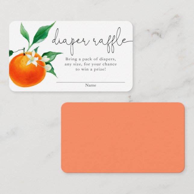 Citrus orange cutie baby shower diaper raffle card (Front/Back)