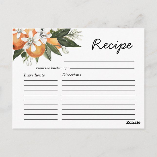 Citrus Orange Cutie Bridal Shower Recipe Postcard (Back)