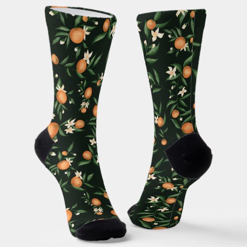 Citrus orange elegant floral botanical pattern socks