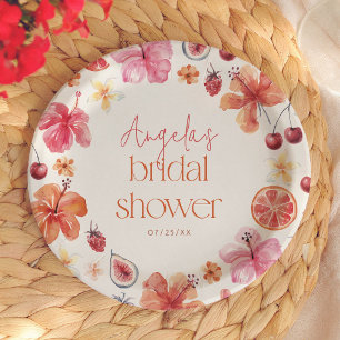 Citrus Orange Floral Bridal Shower Paper Plates