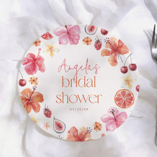 Citrus Orange Floral Bridal Shower Paper Plates