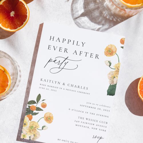 Citrus Orange Floral Happily Ever After Party Invitation