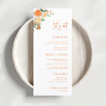 Citrus Orange Floral Let's Eat White Wedding Menu<br><div class="desc">This elegant wedding menu featuring citrus floral,  custom text and modern script would make a wonderful addition to your party! Easily change the text by clicking on the "personalize this template" option.</div>