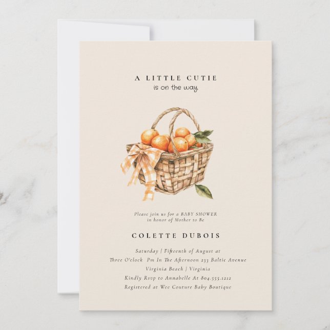 Citrus Orange Floral Little Cutie Baby Shower  Inv Invitation (Front)