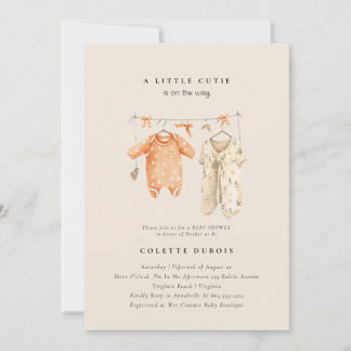 Citrus Orange Floral Little Cutie Baby Shower Invitation