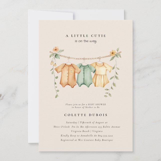 Citrus Orange Floral Little Cutie Baby Shower  Invitation (Front)