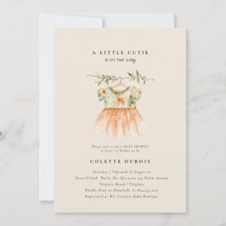 Citrus Orange Floral Little Cutie Baby Shower Invitation
