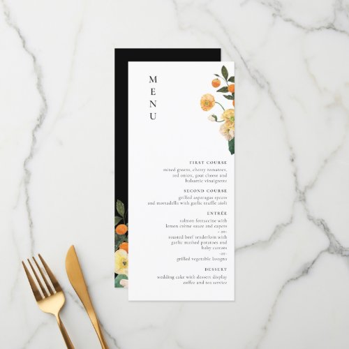 Citrus Orange Floral Minimalist Menu