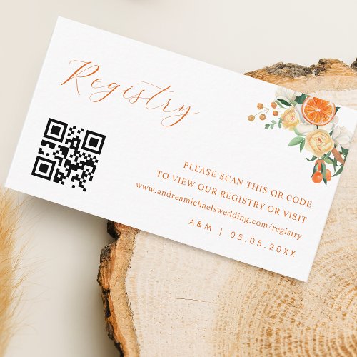 Citrus Orange Floral Qr Code Wedding Gift Registry Enclosure Card