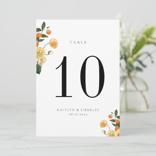 Citrus Orange Floral Table Number Card