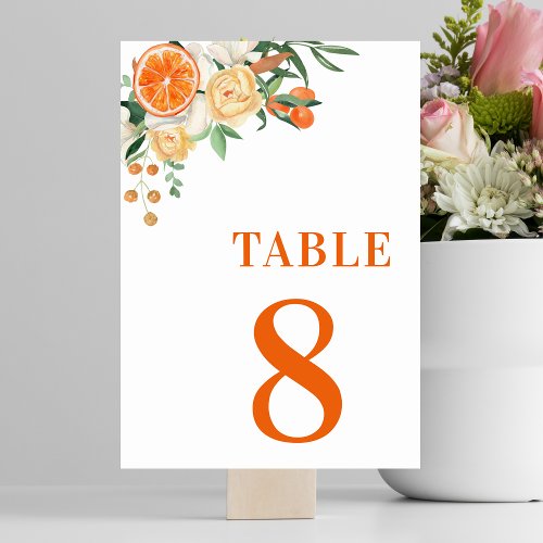 Citrus Orange Floral Tangerine Table 8 Wedding Table Number
