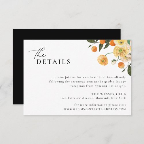 Citrus Orange Floral Wedding Details Card