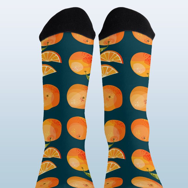 Citrus Orange Fruit Fun Socks (Fun citrus orange pattern teal green socks)