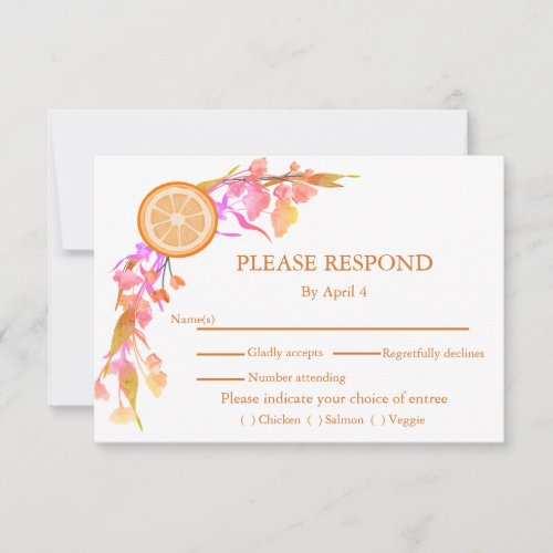 Citrus Orange Fruit Watercolor Floral Wedding RSVP Card