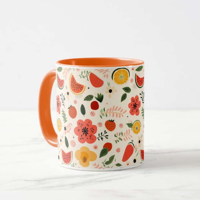 Citrus Orange Fruits Seamless Pattern Food Mug (Front Left)