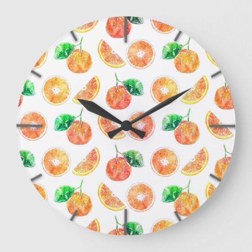 Citrus Orange Fruits watercolor painting white Art Large Clock