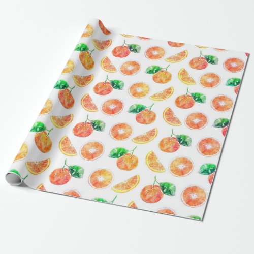 Citrus Orange Fruits watercolor painting white Art Wrapping Paper