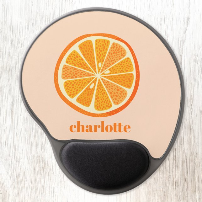 Citrus Orange Fun Personalized Gel Mouse Pad (Fun citrus orange slice personalized custom name gel mousemat)