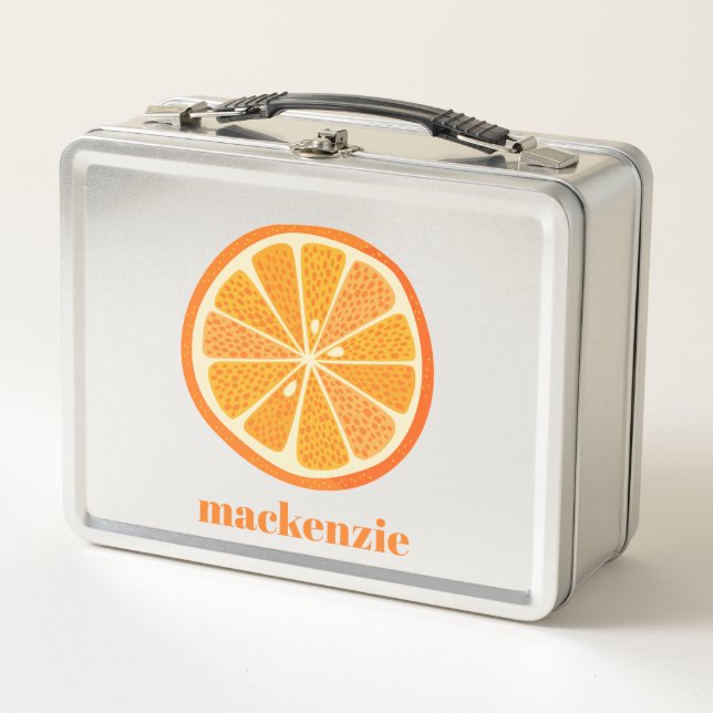 Citrus Orange Fun Personalized Metal Lunch Box (Front)