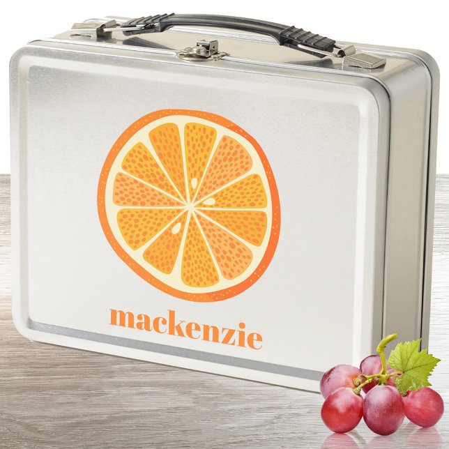 Citrus Orange Fun Personalized Metal Lunch Box (Fun personalized citrus orange slice metal lunch box)
