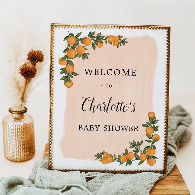 Citrus Orange Greenery Cutie Baby Shower Welcome Poster (Creator Uploaded)