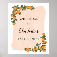 Citrus Orange Greenery Cutie Baby Shower Welcome Poster