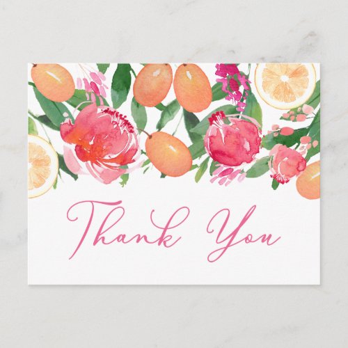 Citrus Orange Kumquat Peonies Floral Thank You Postcard