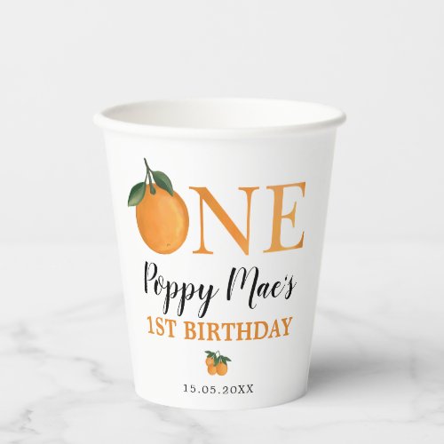 Citrus Orange Little Cutie 1st First Birthday Paper Cups