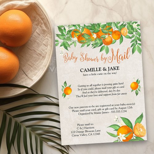Citrus Orange Little Cutie Baby Shower by Mail Invitation