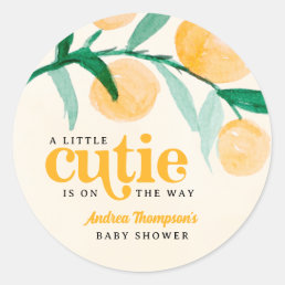 Citrus Orange Little Cutie Baby Shower Classic Round Sticker