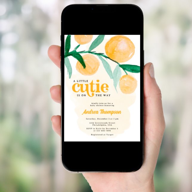 Citrus Orange Little Cutie Baby Shower Invitation (Front Digital)