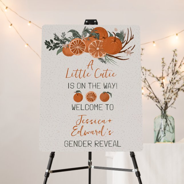 Citrus Orange Little Cutie Gender Reveal Party Foam Board (In Situ (Stand))