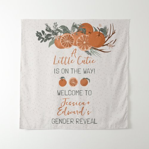 Citrus Orange Little Cutie Gender Reveal Party Tapestry